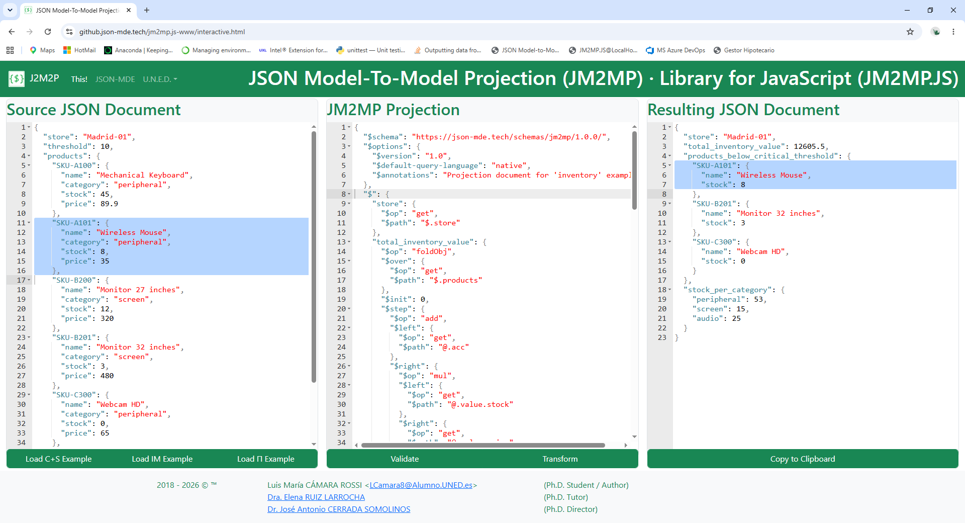 Screen capture of the interactive example